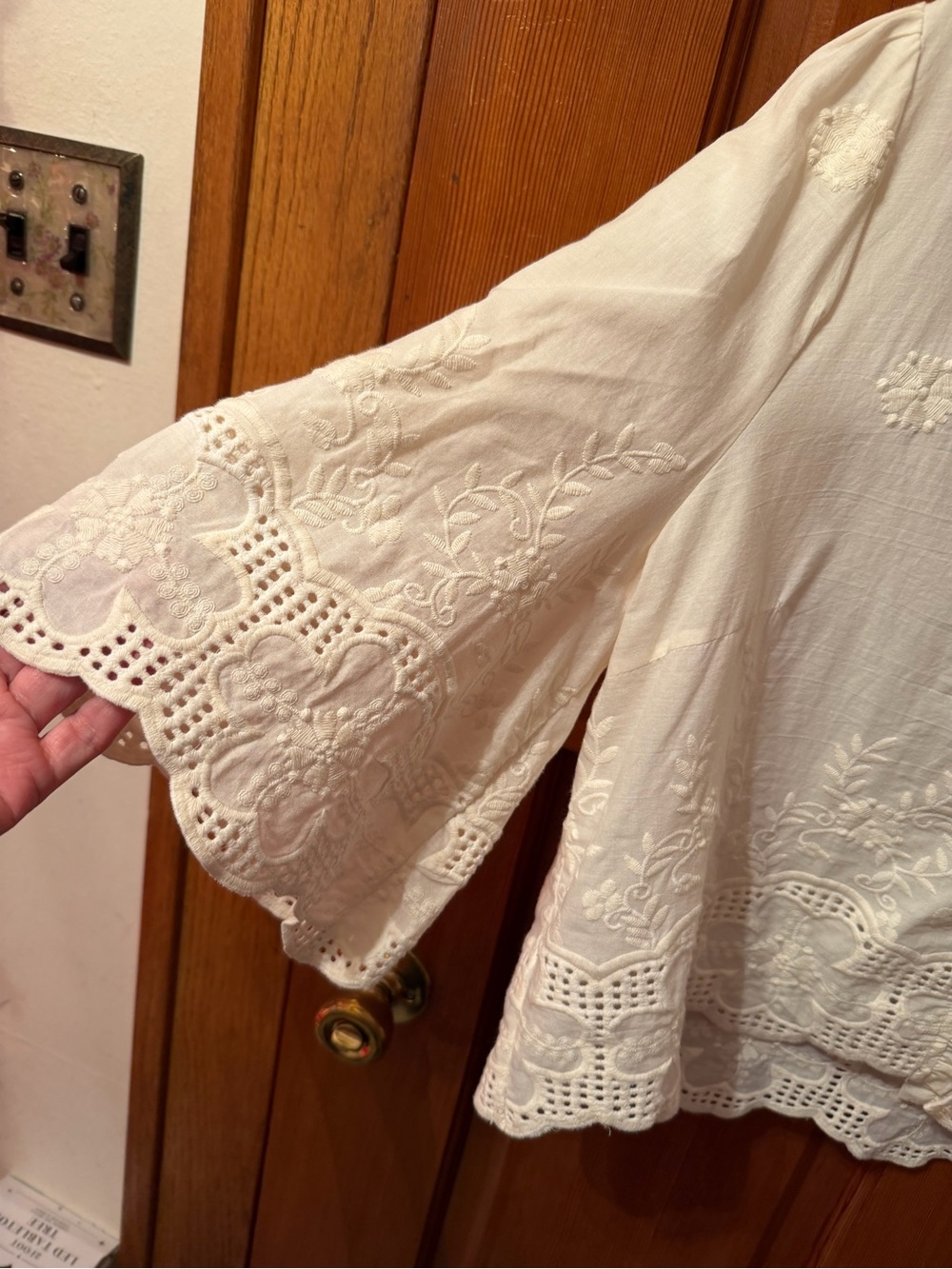 Cream Embroidered Tie-Front Peasant Blouse - Picture 2 of 13